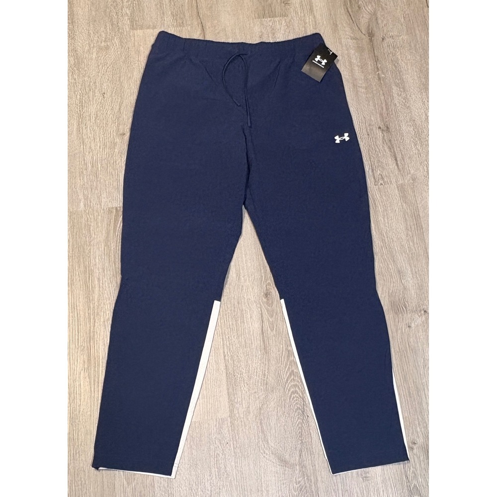 Under Armour Womens Rival Stretch Woven Pants Navy Blue White 1389660-410 Medium